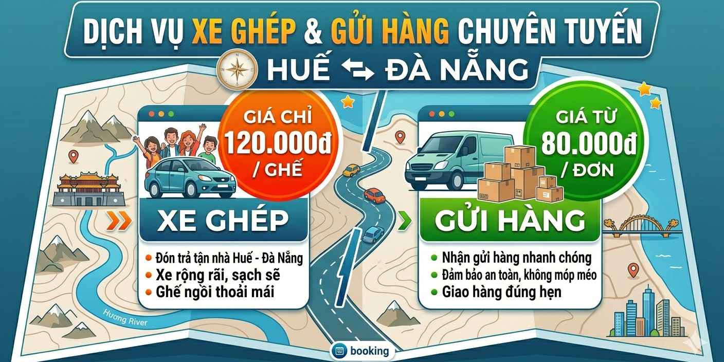 Xe Ghép Huế Đà Nẵng Giá 120K – Nhận Gửi Hàng Nhanh Chỉ 80K